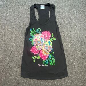 Mare‎ Blue Tank Top XL Womens Black Sugar Skull Playa del Carmen Mexico Graphic